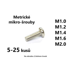 MS3 - Metrické mikro-šrouby pro modelářství, průměr 1,0-2,0mm, 5-25ks